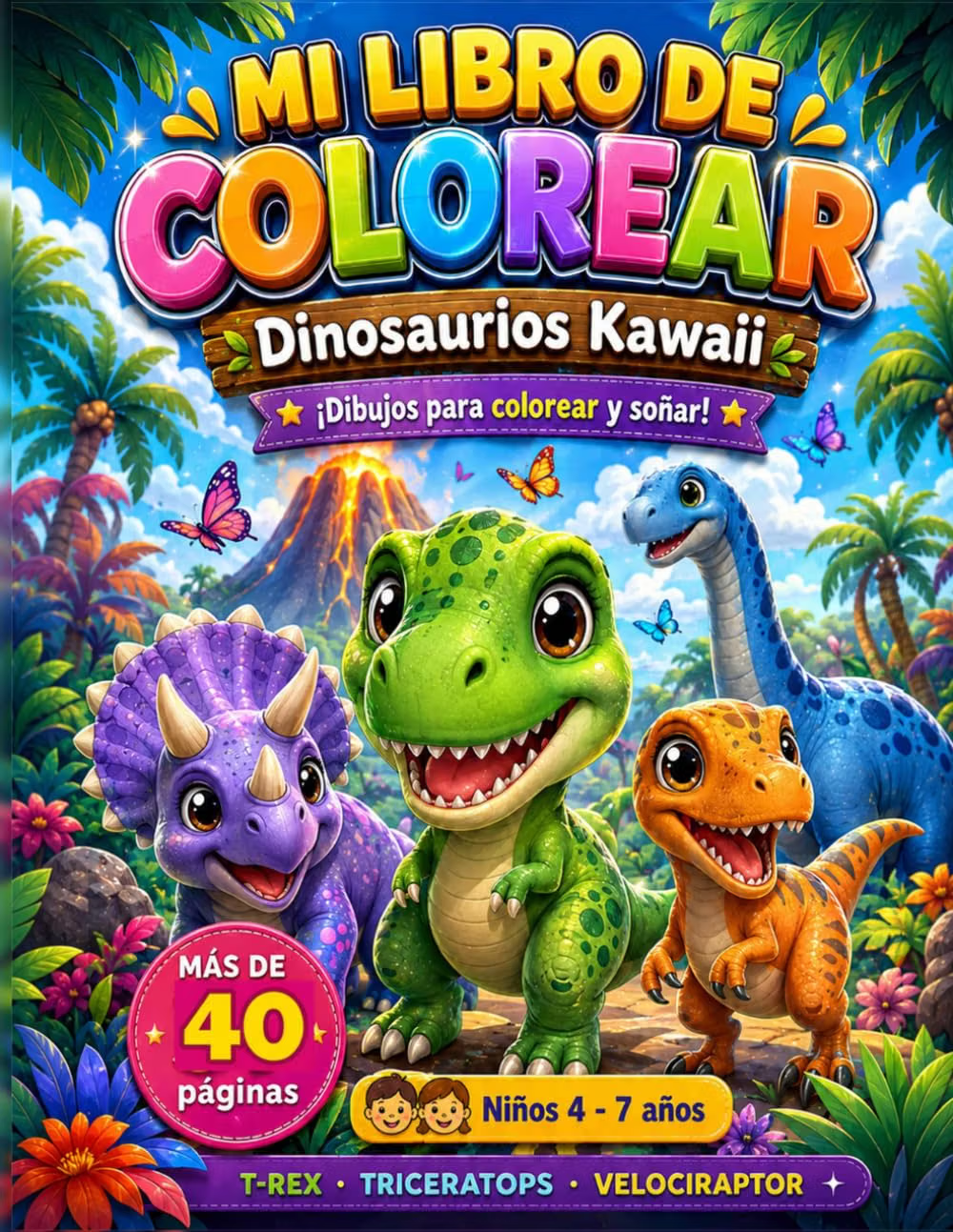 Portada de Mi libro de colorear: Dinosaurios Kawaii, de Mike Stone