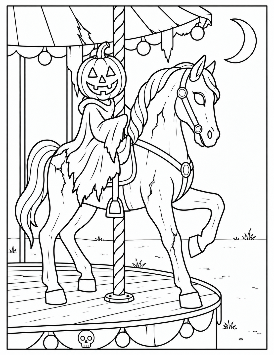 El carrusel silencioso: lámina en blanco y negro para colorear