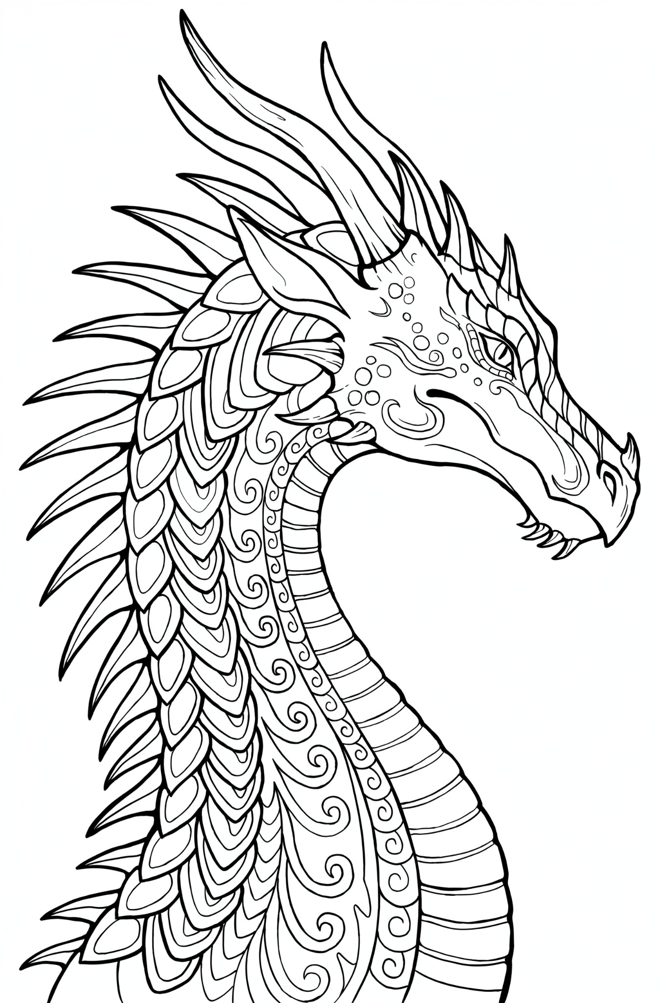 Dragón con cresta de púas: lámina en blanco y negro para colorear