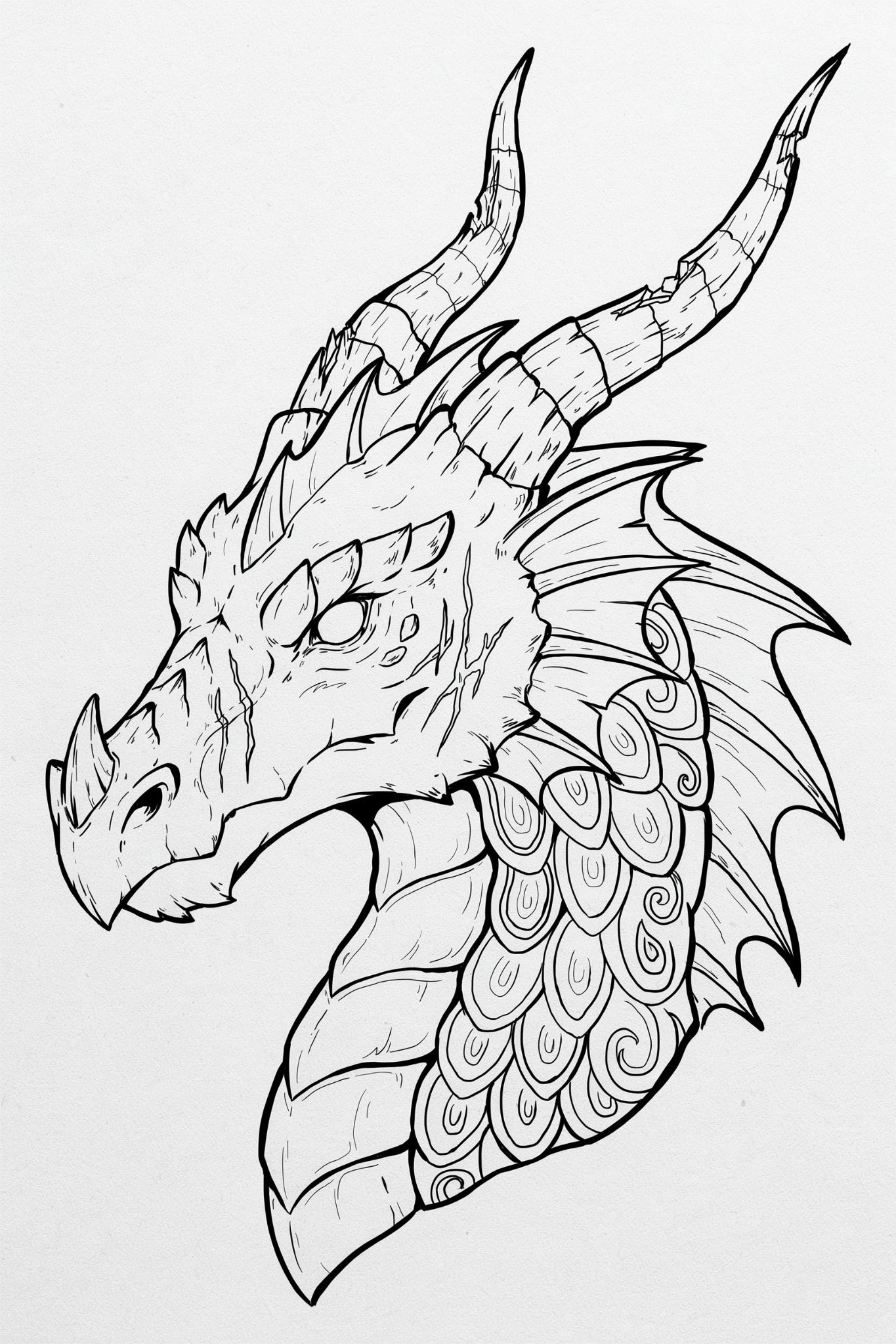 Dragón guerrero: lámina en blanco y negro para colorear