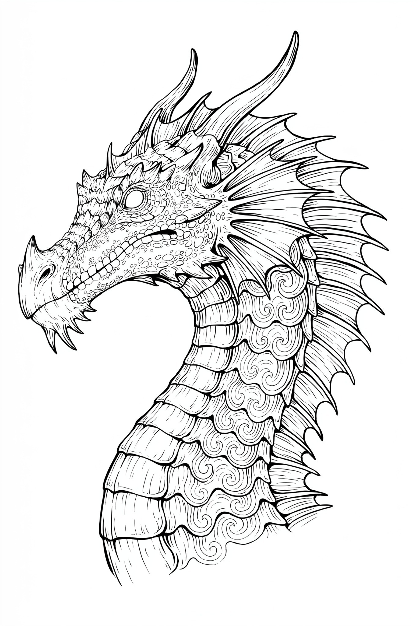 Dragón marino: lámina en blanco y negro para colorear